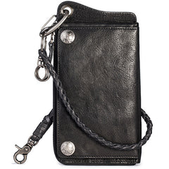 Genuine Mens Cool Long Leather Chain Wallet Cards Biker Trucker Wristlet Wallet