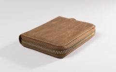 Handmade Leather Mens Cool Slim Leather Zipper Wallet Men Small Wallets Bifold for Men