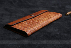 Handmade Leather Mens Cool Long Leather Wallet Card Wallet Clutch Wristlet Wallet for Men