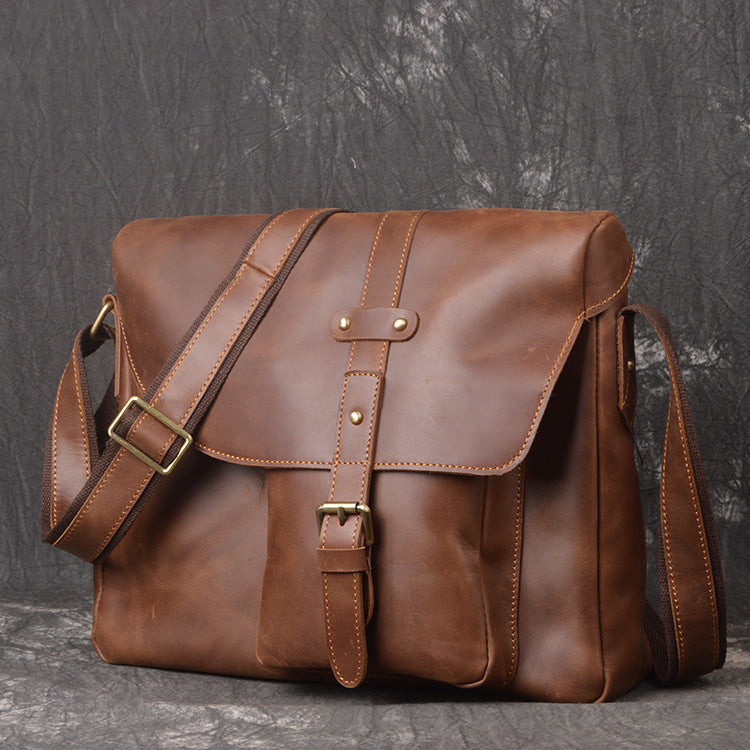 Handmade Leather Mens Cool Small Messenger Bag iPad Bag Chest Bag Bike Bag Cycling Bag for men