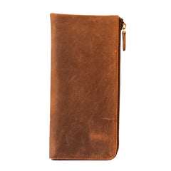 Handmade Leather Mens Cool Long Leather Wallet Zipper Clutch Wallet for Men