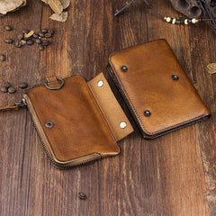 Handmade Leather Mens Chain Biker Wallet Cool Leather Wallet Trifold billfold Wallets - iwalletsmen