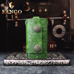 Handmade Leather Floral Mens Cool Car Key Wallet Coin Wallet Pouch Car KeyChain for Men