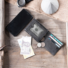 Handmade Leather Mens Cool Slim Leather Wallet Men Small Wallets Bifold for Men