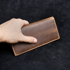 Genuine Leather Mens Cool Long Leather Wallet Zipper Clutch Wristlet Wallet for Men