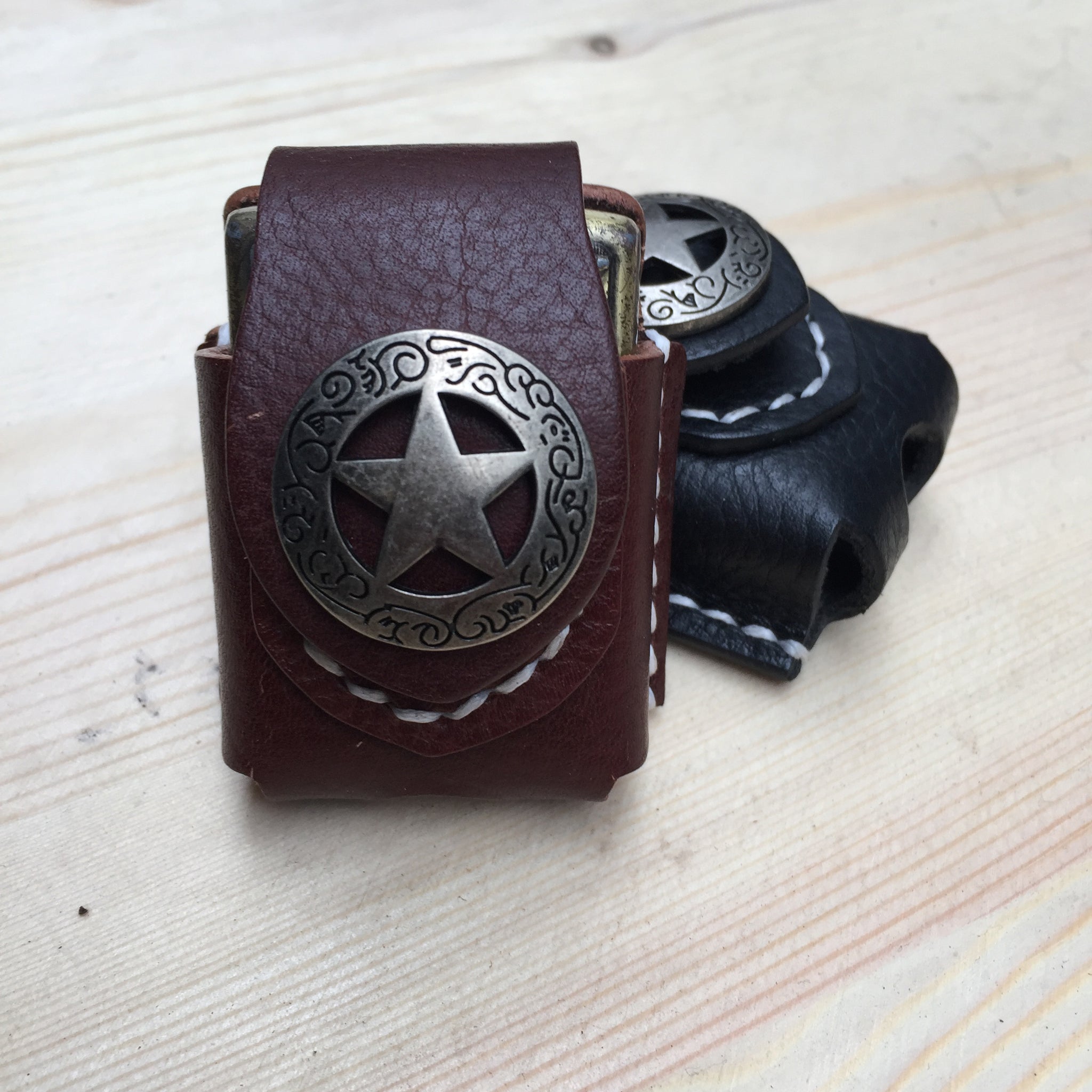 Cool Leather Biker Zippo Lighter Pouch with Loop Texas Star Zippo lighter case with clip - iwalletsmen