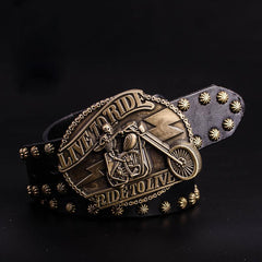 Handmade Genuine Leather Punk Rock Skull Rider Mens Cool Men Biker Trucker Leather Belt
