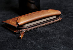 Genuine Leather Mens Cool Long Leather Wallet Card Wallet Clutch Wristlet Wallet for Men