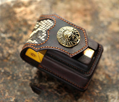 Vintage Leather Mens Skull Cool Cigarette Holder Case with lighter Holder for Men - iwalletsmen