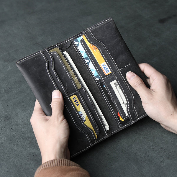 Handmade Leather Mens Clutch Wallet Cool Leather Wallet Long Phone Wallets for Men - iwalletsmen