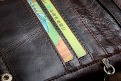 Handmade Leather Mens Cool Long Leather Wallet Slim Zipper Clutch Wristlet Wallet for Men