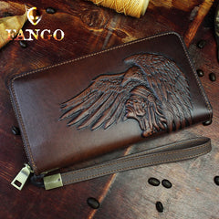 Handmade Leather Mens Tooled Indian Cool Zipper Phone Travel Long Wallet Card Holder Card Slim Clutch Wallets for Men