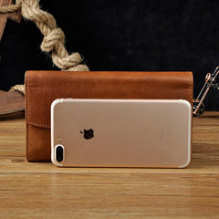 Cool Mens Leather Long Wallet for Men Long Trifold Brown Wallets - iwalletsmen