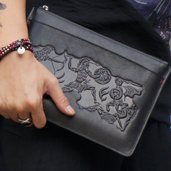 Handmade Leather Mens Urban Cohort Clutch Cool Slim Wallet Zipper Clutch Wristlet Wallet for Men - iwalletsmen