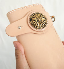 Handmade Mens Leather Biker Chain Wallets Cool Beige Long Biker Wallet with Chain - iwalletsmen