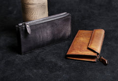 Genuine Leather Mens Cool Long Leather Wallet Card Wallet Clutch Wristlet Wallet for Men