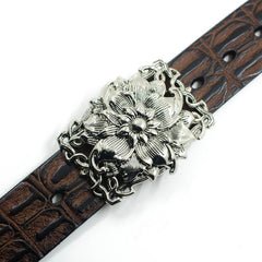 Handmade Leather Genuine Lotus Flower Mens Cool Men Biker Trucker Leather Belt