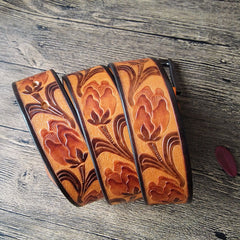 Handmade Genuine Leather Tooled Garden Tulip Mens Leather Men Belt for Men Cool Leather Belt