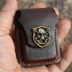 Cool Mens Leather Skull Zippo Lighter Cases with Loop Zippo lighter Holder with clips - iwalletsmen