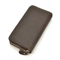 Handmade Leather Mens Cool Long Leather Wallet Zipper Wristlet Bag Clutch Wallet for Men