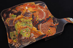 Handmade Leather Tooled Thunder God Mens Chain Biker Wallet Cool Leather Wallet With Chain Wallets for Men