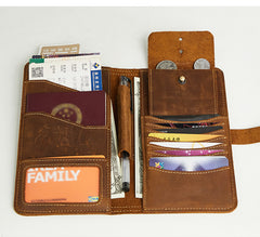 Handmade Leather Mens Travel Wallet Passport Leather Wallet billfold Slim Wallets for Men