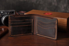 Handmade Leather Mens Cool Slim Leather Wallet Men Small Wallets Bifold for Men