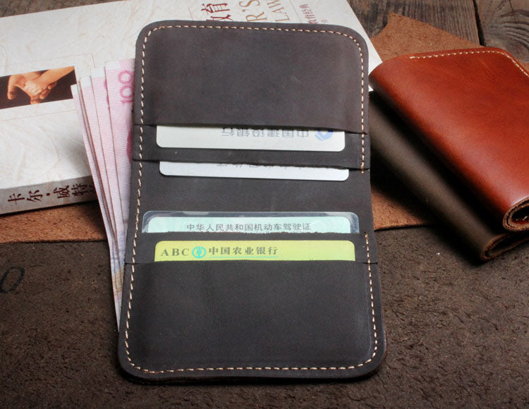 Handmade Leather Mens Cool Slim Leather Wallet Men Small Wallets Bifold for Men