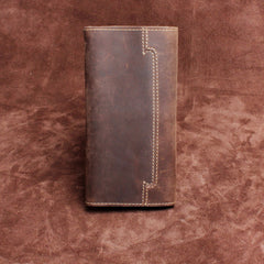Handmade Leather Mens Wallet Cool Long Leather Wallet Clutch Wristlet Wallet for Men