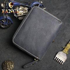 Handmade Leather Mens Cool Slim Leather Wallet Men Zipper billfold Wallets Bifold for Men