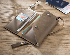 Handmade Leather Mens Cool Long  Chain Wallet Phone Biker Trucker Wristlet Wallet