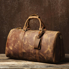 Genuine Leather Mens Large Blue Travel Bag Cool Duffle Bag Shoulder Bag Weekender Bag for Men