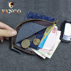 Handmade Leather Floral Mens Front Pocket Wallet Cool Slim Leather Wallet Men billfold Wallets Bifold for Men