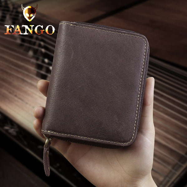 Handmade Leather Mens Cool Slim Leather Wallet Men Zipper billfold Wallets Bifold for Men