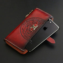 Handmade Mens Tooled Snow Lion Leather Chain Wallet Biker Trucker Wallet with Chain - iwalletsmen