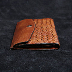 Handmade Leather Mens Cool Long Leather Wallet Card Wallet Clutch Wristlet Wallet for Men