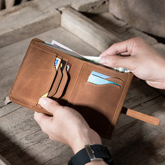 Handmade Leather Mens Cool Slim Leather Wallet Men Small Wallets Bifold for Men
