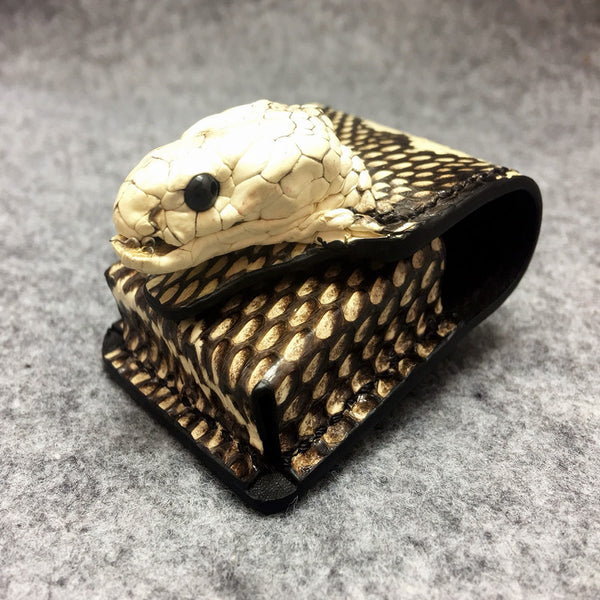 Cool Mens Leather Snake Zippo Lighter Cases with Loop Zippo lighter Holder with clips - iwalletsmen