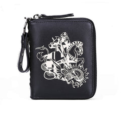Genuine Leather Mens Chain Biker Wallet Cool Zipper Leather Wallet Bifold billfold Wallets - iwalletsmen