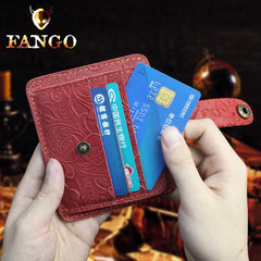 Handmade Leather Floral Mens Cool Front Pocket Wallet billfold Wallet Card Holder Small Card Slim Wallets for Men