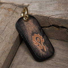 Handmade Leather Mens World of Warcraft Cool Keychain KeyCharm Keyring Pendant for Men