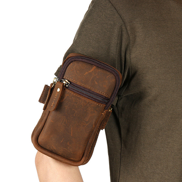 Handmade Leather Mens Running Armband for Cell Phones Sleeve Pouch Arm Case