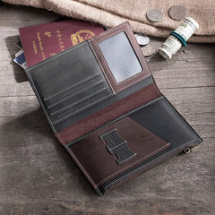 Handmade Leather Mens Travel Wallet Passport Leather Wallet billfold Long Wallets for Men