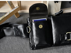 Black Leather Fanny Pack Mens Waist Bag Hip Pack Belt Bag for Men - iwalletsmen