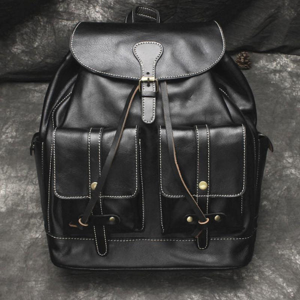 Cool Mens Leather Black Backpack for School Backpack Travel Backpack Hiking Backpack For Men - iwalletsmen
