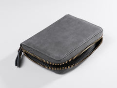 Handmade Leather Mens Cool Slim Leather Zipper Wallet Men Small Wallets Bifold for Men