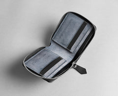 Handmade Leather Mens Cool Slim Leather Zipper Wallet Men Small Wallets Bifold for Men