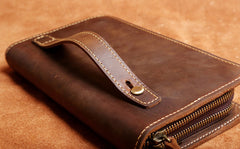 Genuine Leather Mens Cool Long Leather Wallet Zipper Clutch Wristlet Wallet for Men