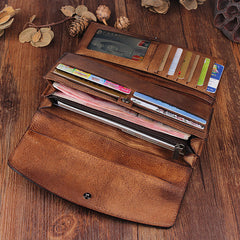 Handmade Leather Mens Cool Long Leather Wallet Trifold Clutch Wallet for Men