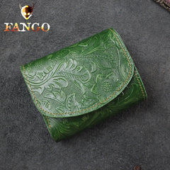 Handmade Leather Floral Mens Trifold Cool billfold Wallet Card Holder Small Card Slim Wallets for Men